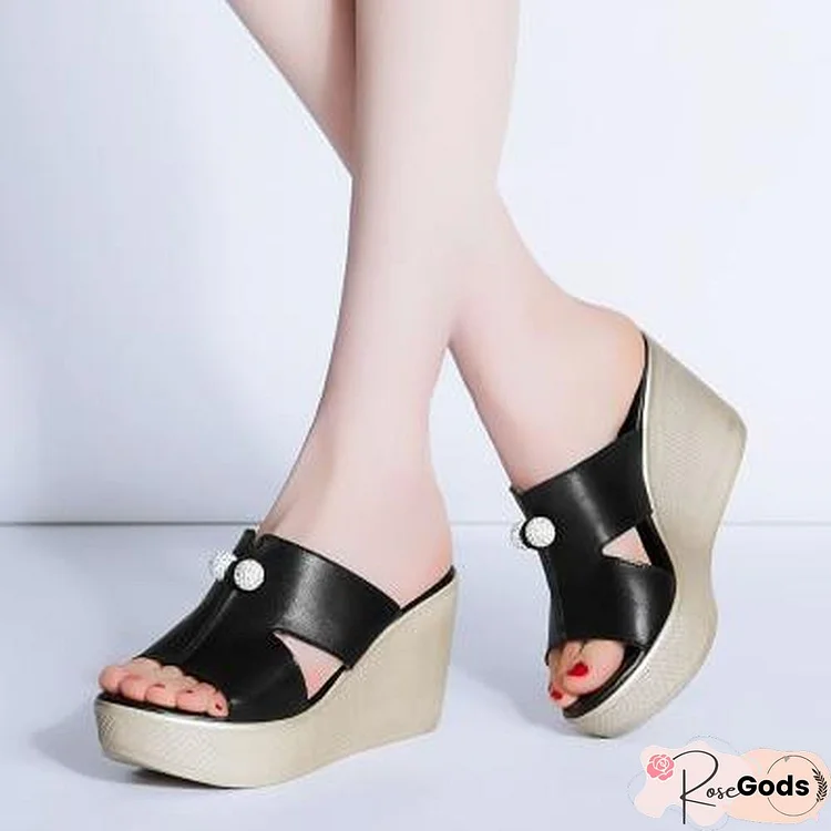Women Summer Genuine Leather Platform Wedges Sandals Fashion High Heels Shoes