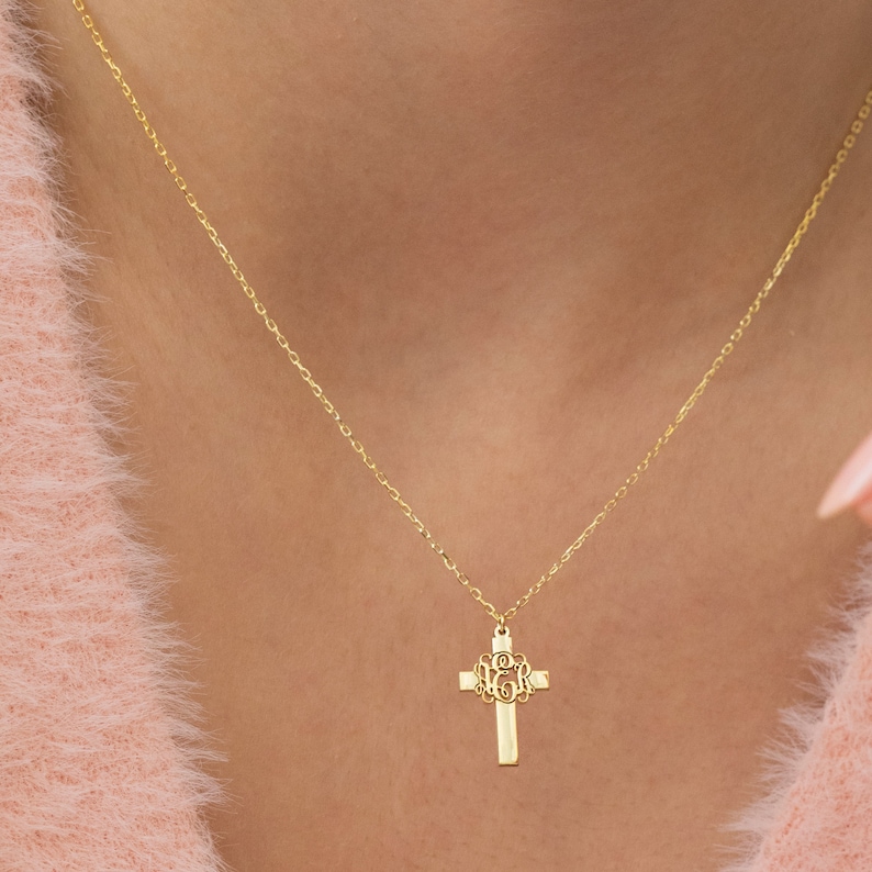 Monogram Cross Necklace - Cross Necklace Initial - Gift for Her ...