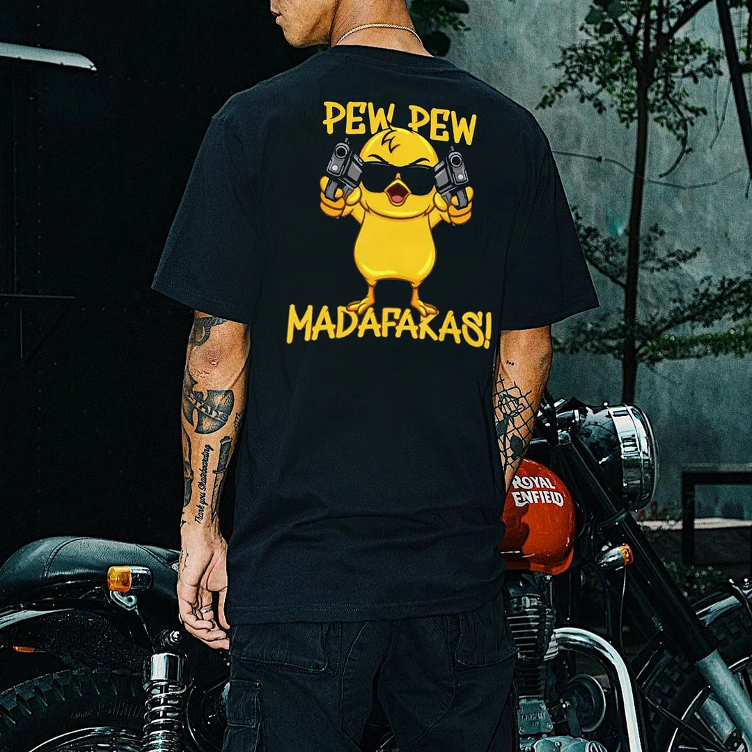 PEW PEW MADAFAKAS Duck Black Print T-Shirt