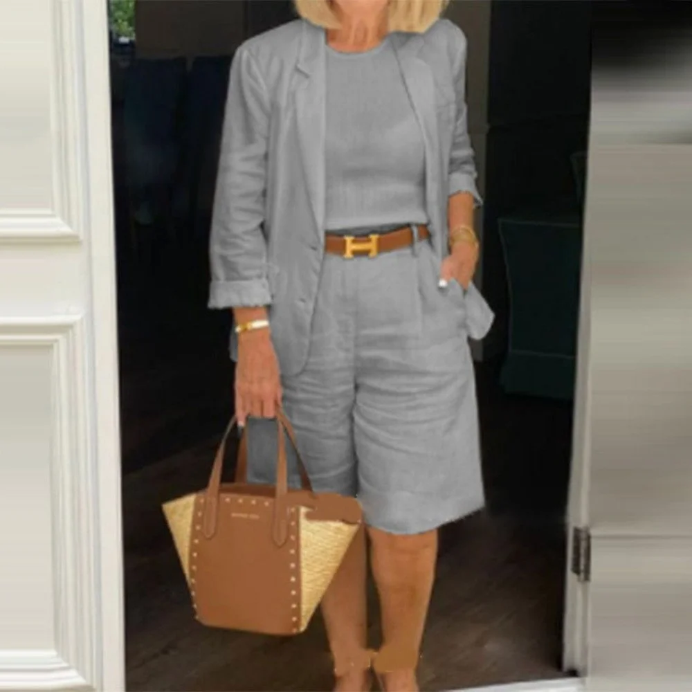 Athvotar Athvotar Spring And Autumn Cotton Mah-Size Casual Long-Sleeved Five-Sleeve Shorts Suit Two Sets