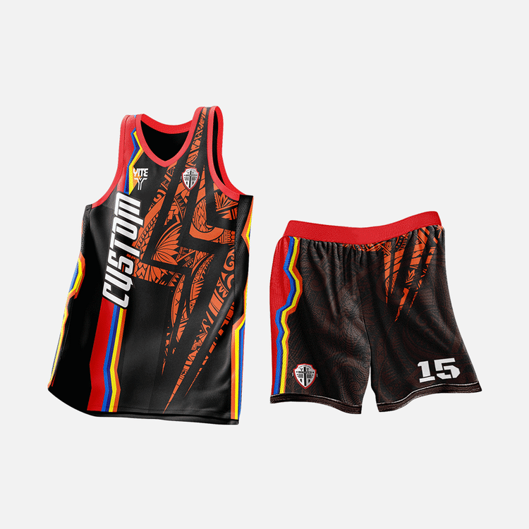 YITE | XL24-002- Black  And Red Basketball Uniforms
