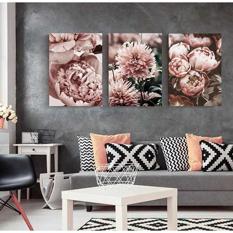 Peony Flower Canvas Painting Nordic Poster Rose Gold Floral Scandinavian Style Print Wall Art Decoration Picture for Living Room