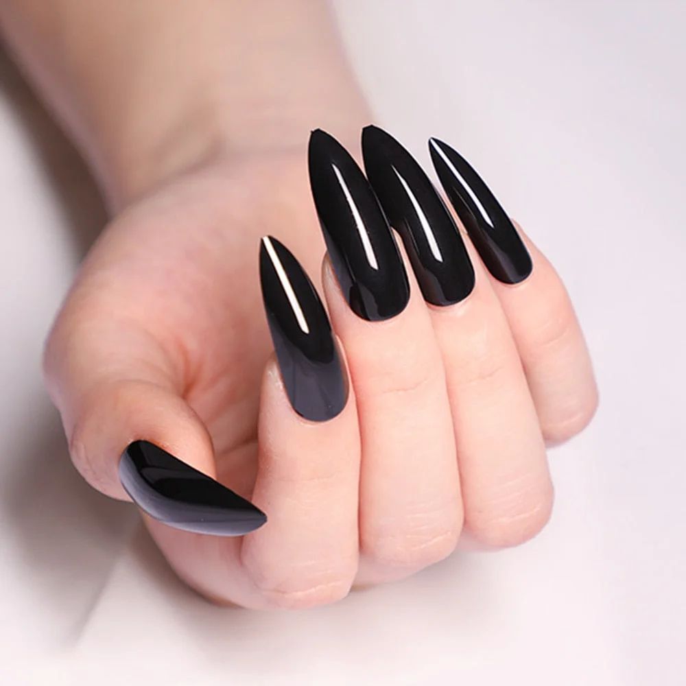 5 Sets Bright Yellow Artificial False Nail Long Stiletto Fake Fingernails For Design DIY Full Cover Salon Tips Manicure Tools-Nail Inspo