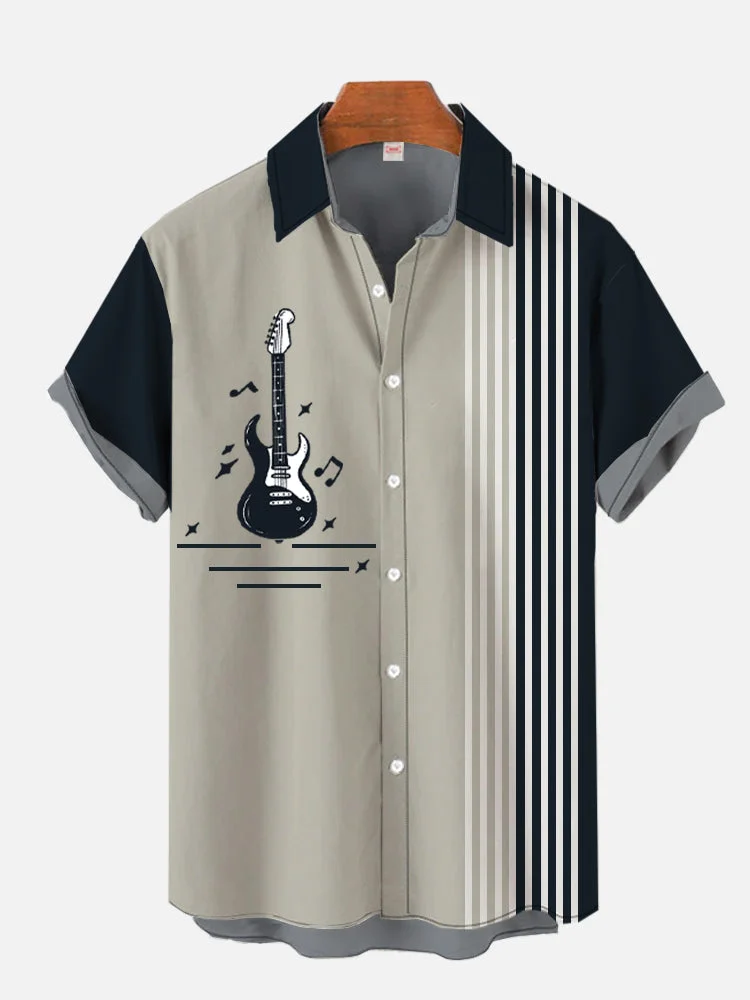 Men's Vintage 1950s Rockabilly Style Musical Hawaiian Short Sleeve Shirt