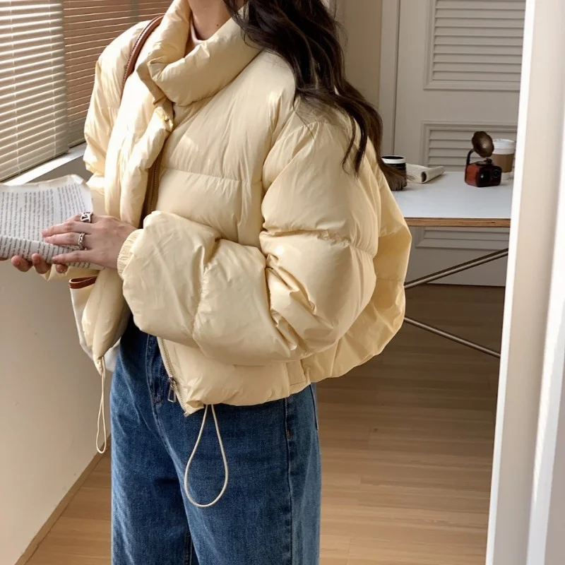 Woherb Han Version Of The East Gate Sweet Short Down Jacket Female East New Standing Collar Small White Duck Down Coat Bread Clothing-Outfit Ideas
