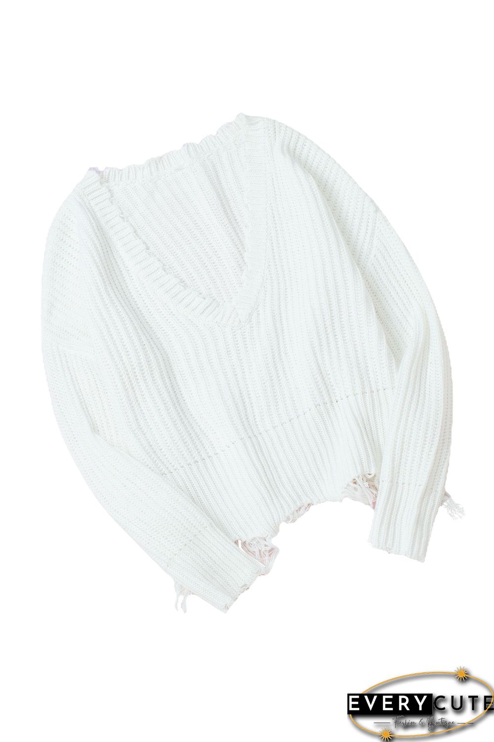 White Tainted Love Cotton Distressed Sweater