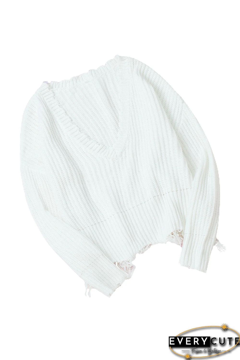 White Tainted Love Cotton Distressed Sweater