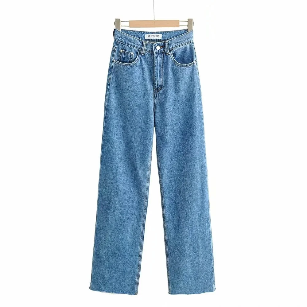 Jeans Women Pants Streetwear Loose Wide Leg Trousers Female Casual Blue Long High Waisted Washed Denim Pant Women Straight Jeans
