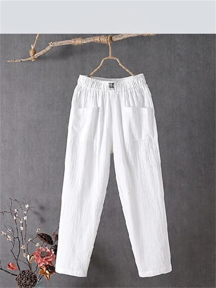 Women's Chinos Pants Trousers Cotton Linen / Cotton Blend Green Black Red Mid Waist Fashion Work Casual Weekend Side Pockets Micro-elastic Ankle-Length Comfort Solid Color M L XL XXL 3XL-Mixcun