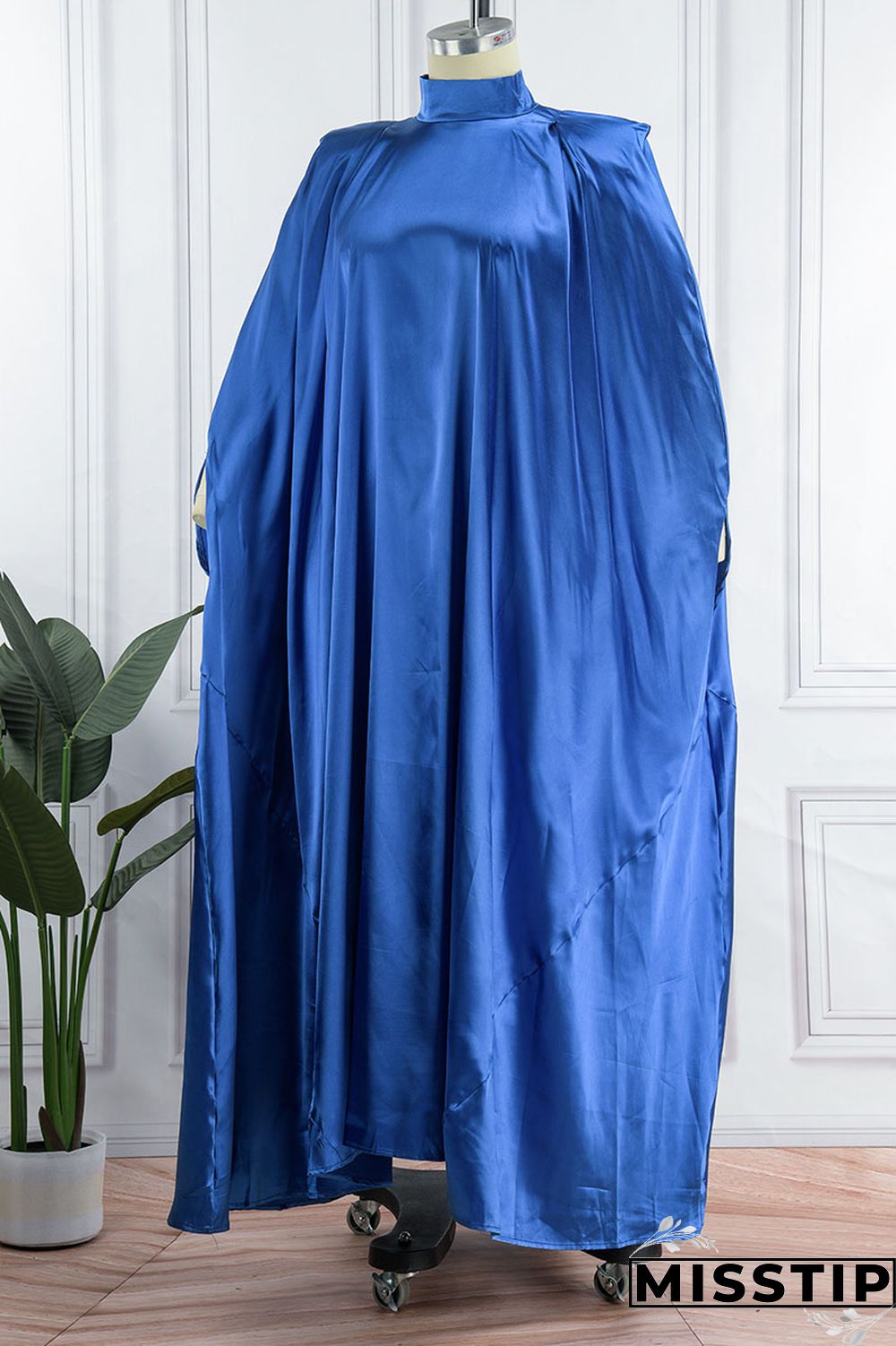 Blue Casual Solid Patchwork Turtleneck Straight Dresses