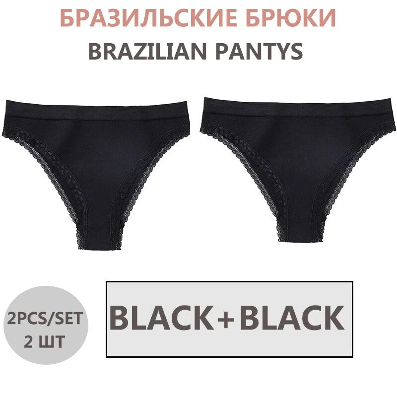 FINETOO 2PCS/Set Seamless Women's Underwear Lace Lingerie Female Thongs Underpant For Woman Low-Rise Panties Bikini Briefs M-2XL