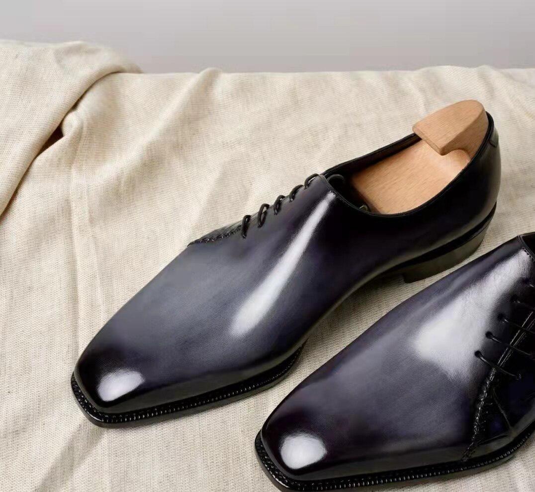 Black Derby Shoes Men's Leather Crocodile Pattern Business Office Wedding Large Size Men's Shoes