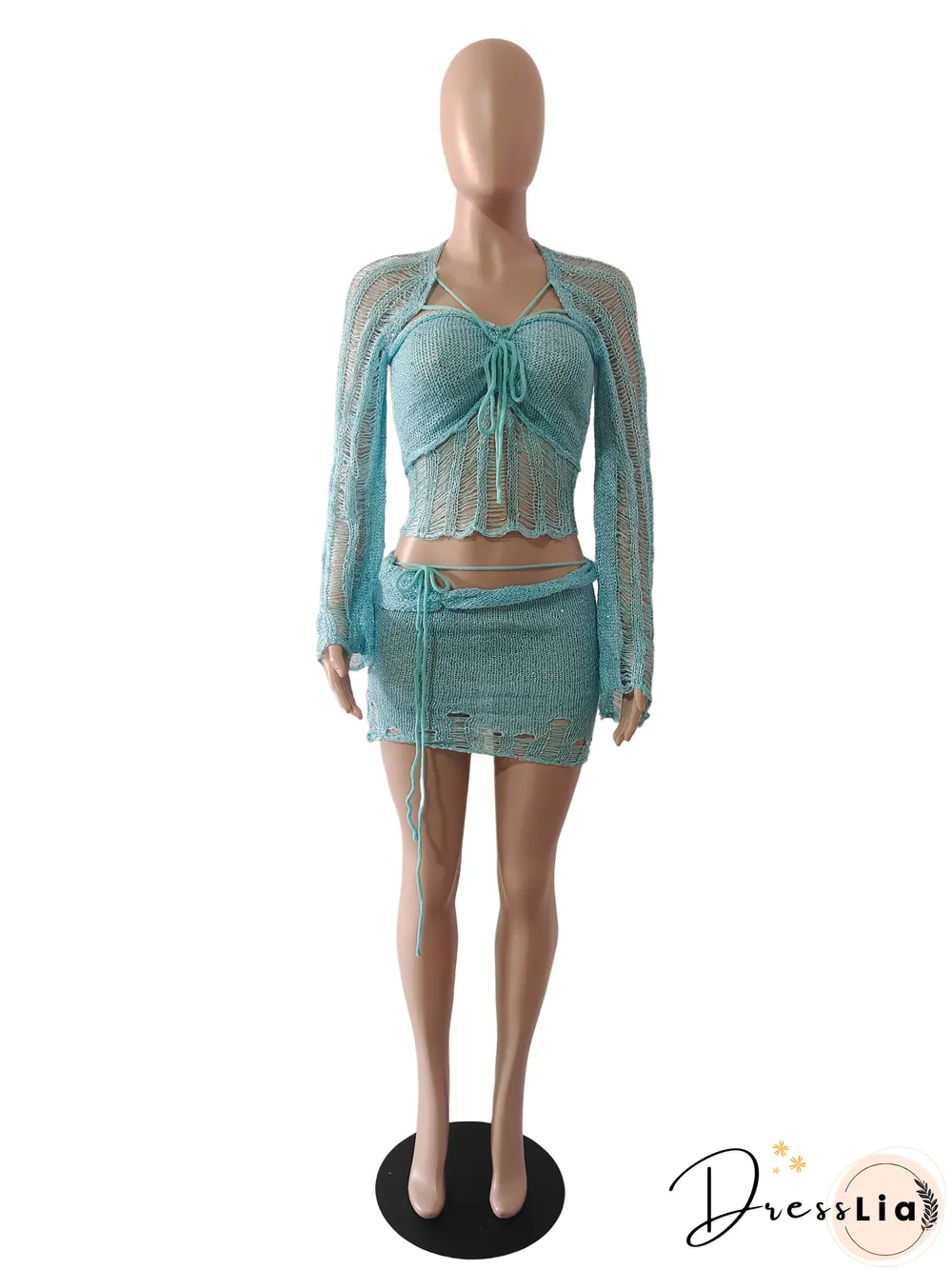 Sexy Sequin Knitted Sweater Three Piece Skirt Sets