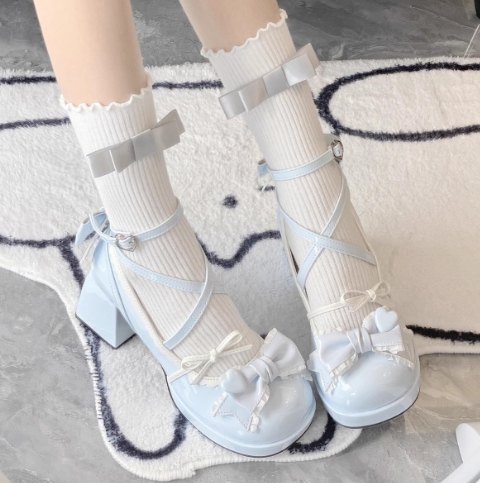 Thepearlpad Women's Lolita High Heels Chunky Heel Sandals Mary Jane PU Leather Shoes Retro Thick Sole Party Bowknot Summer