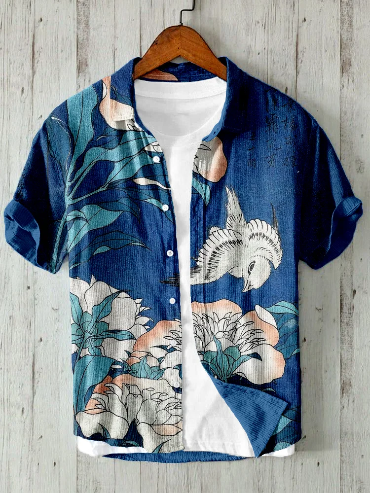Vintage Canary and Peonies Art Linen Blend Cozy Shirt