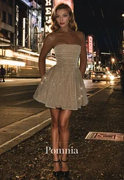 A-Line Strapless Scoop Empire-Waist Sleeveless Satin Short Homecoming Dress
