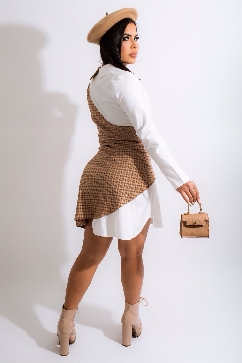 Let's Get Tied Mini Dress Patchwork Shirt Coat Tops