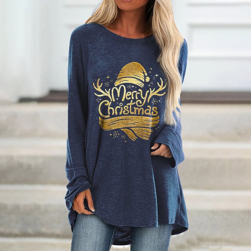 Merry Christmas Printed Loose Women's T-shirt