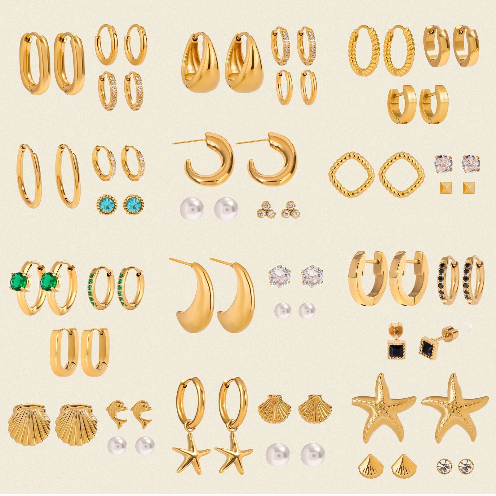 Jie Ding Three Pairs Of Stainless Steel Zircon Earrings Niche Pearl Earrings Titanium Steel Earrings