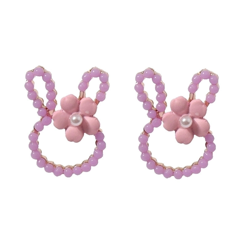 1 Pair Cartoon Style Cute Rabbit Flower Plating Inlay Zinc Alloy Imitation Pearl Ear Studs