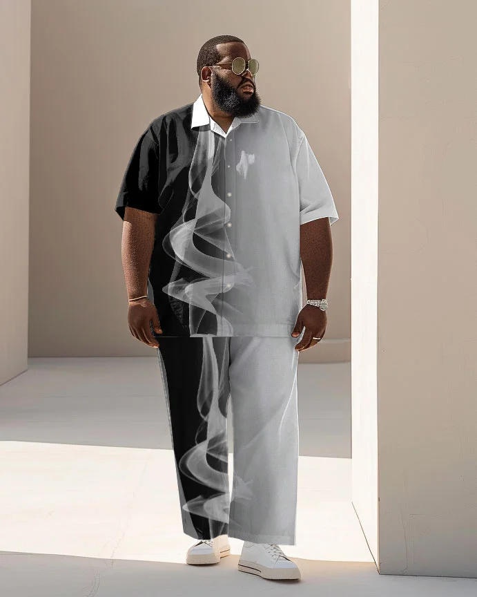 Men's Plus Size Business Gradient Smoke Short Sleeve Shirt Suit