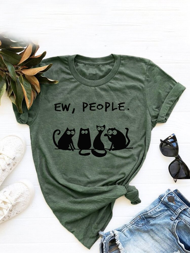 Women Cartoon Cat Print Short Sleeve Casual T shirt P1676460