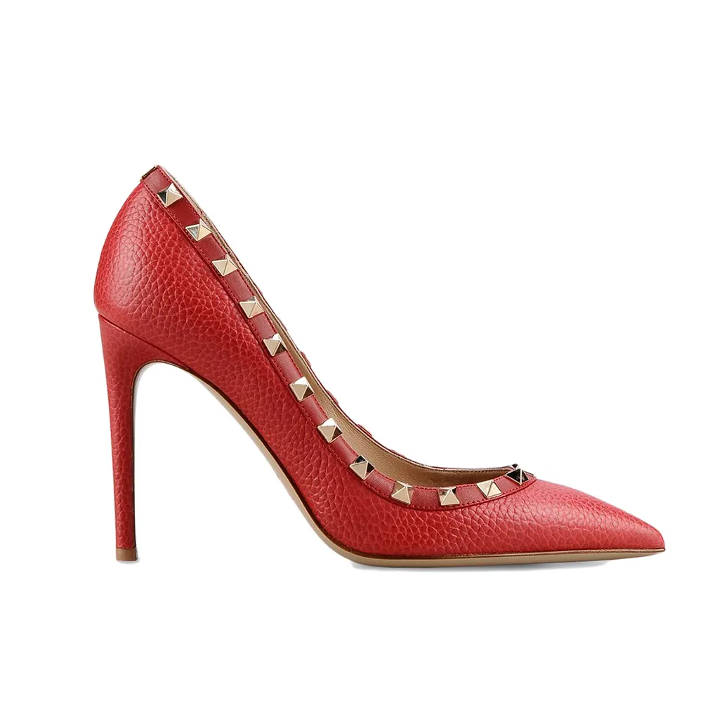 100mm Women's Sexy Pointy Toe Studs Stilettos High Heels Rivets Shoes Red Lines-vocosishoes