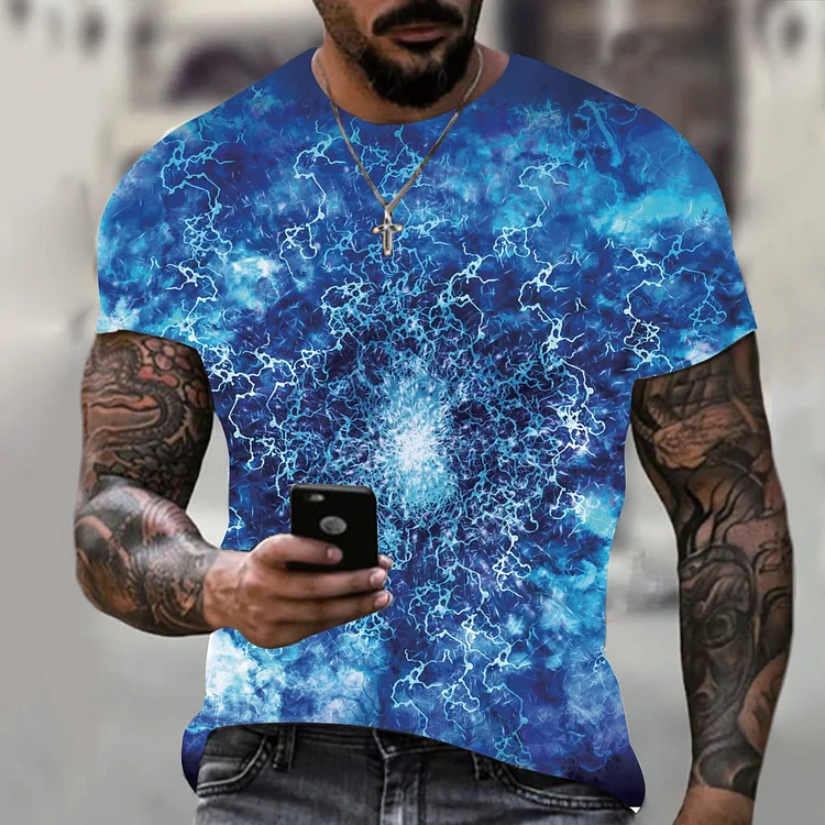 Lightning Pattern Casual Crew Neck Short Sleeve Summer Tops Men's T-Shirts at Hiphopee