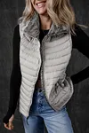 Women's Thick Plush Collared Quilted Zipped Puffer Vest