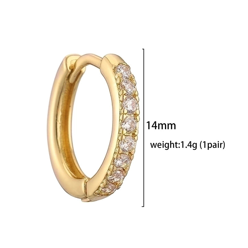 1 Pair Casual Minimalist Classic Style Round Plating Inlay Copper Zircon 18k Gold Plated Hoop Earrings