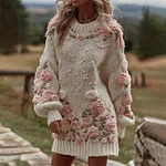 Women's Rose Art Cozy Knit Mini Sweater Dress - Image 2