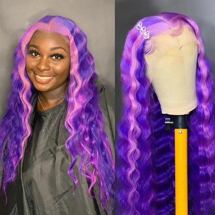 Purple Human Hair HD Lace Wave Wig | Glueless Wigs | 100% Real Natural Human Hair Wigs | Medium & Long Wig