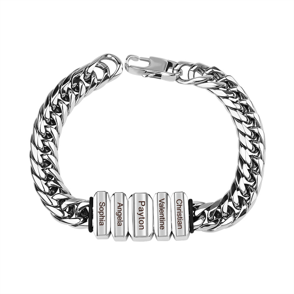 Loveyoufancy  Loveyoufancy Men's Cuban-Chain Bracelet with Custom Family Name Beads