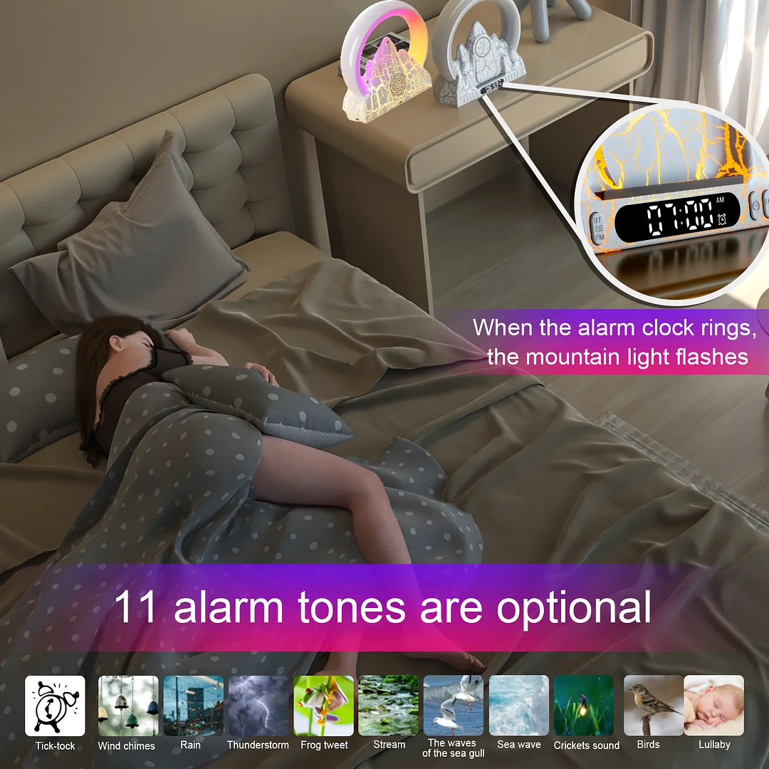 🎉Black Friday Sale🎉Wake-up lamp sunrise colorful flame mountain wireless charging atmosphere table lamp smart electronic alarm clock craft gift