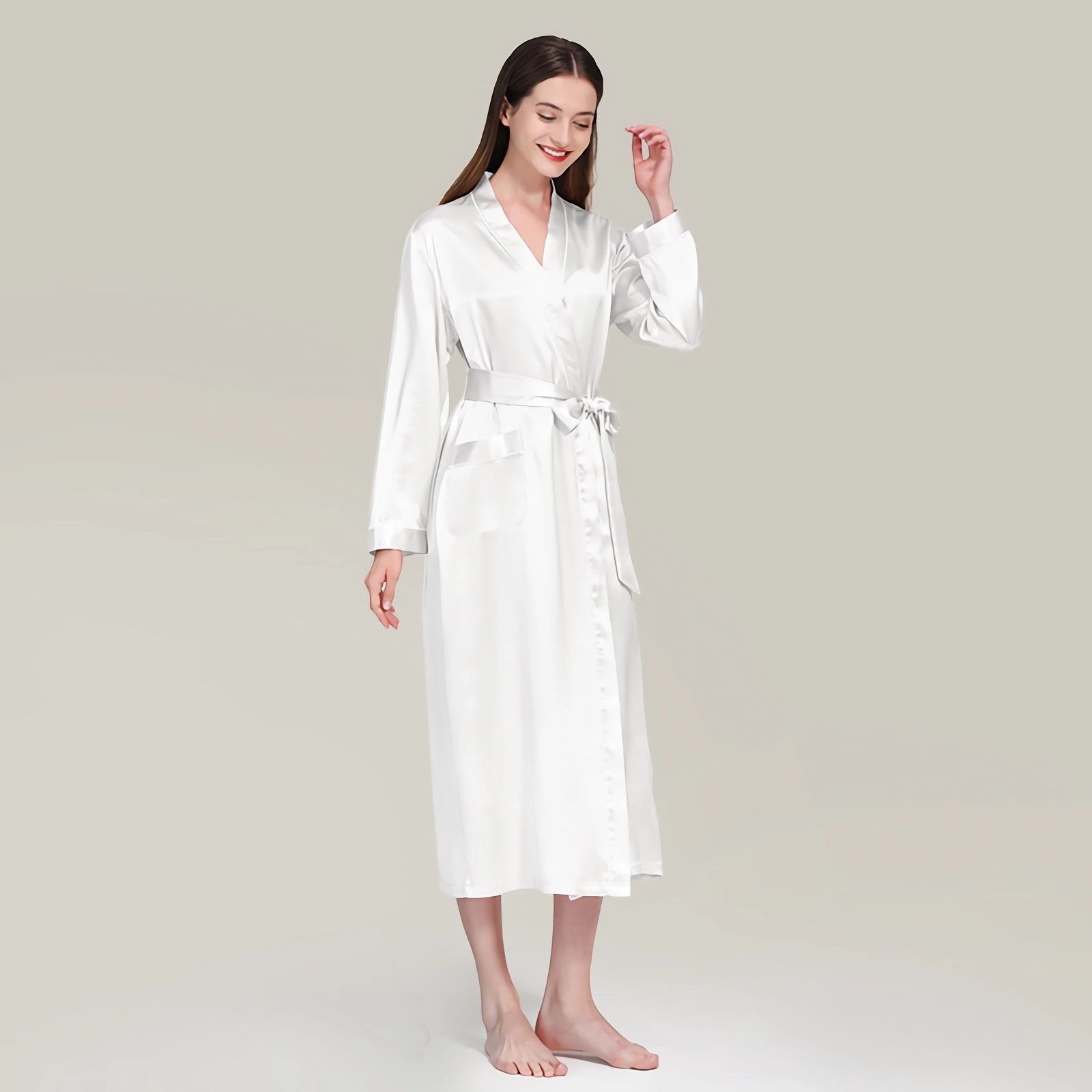 22 Momme Solid Women's Long Silk Robe REAL SILK LIFE
