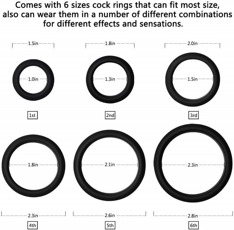 6 Different Size Cock Rings - Premium Grade Soft Silicone Penis Rings  