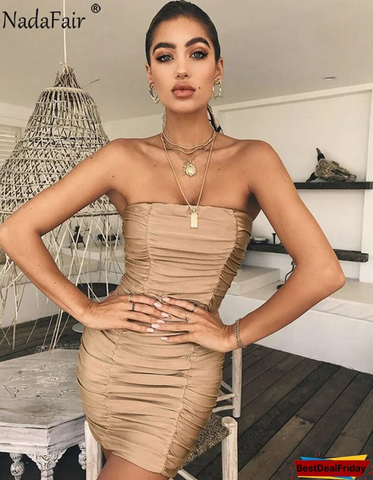 Nadafair Backless Off Shoulder Summer Sexy Party Bodycon Dress Women Strapless Wrap Ruched Black White Mini Club Tube Dress