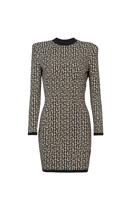 Short bicolor jacquard mini dress with monogram
