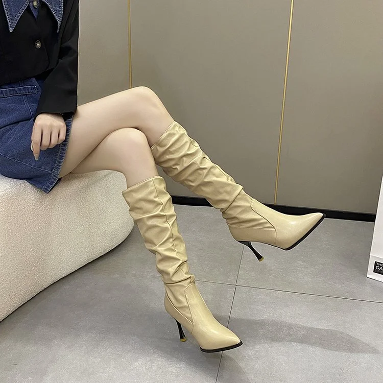 Yyvonne Folded High-Heeled Boots Women Autumn Tide And Piles Of Boots High But Knee-High Fashion Knight Boots