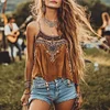 Retro Bohemian Music Festival Ethnic Holiday Style Brown Vest Top by Inlyline