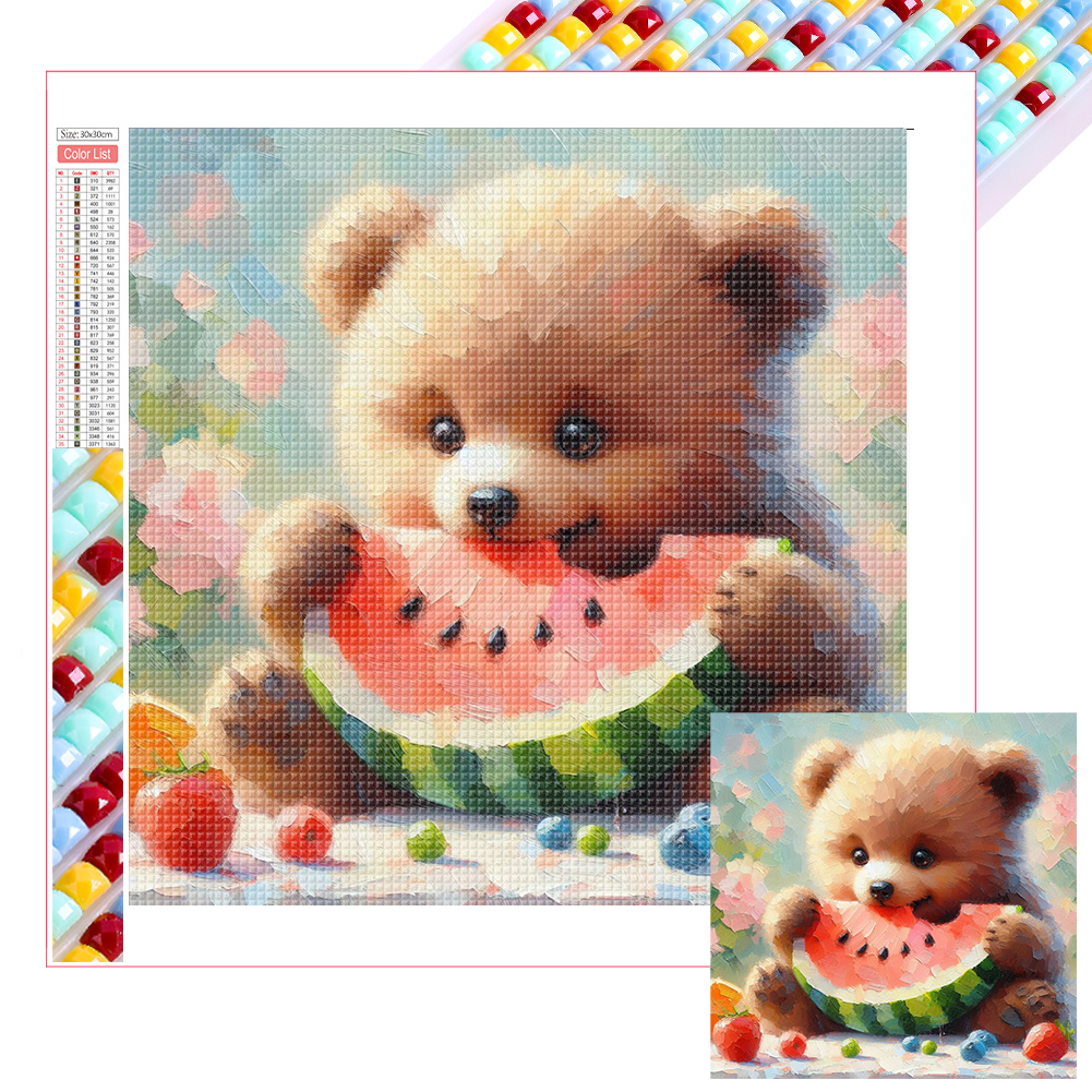 Bear Eating Watermelon 30*30cm(picture) full square drill diamond painting