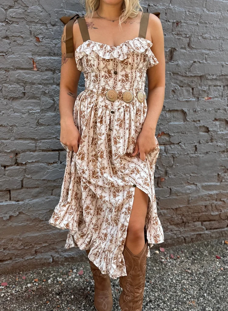 Saddle Rose Ribbon Floral Dress