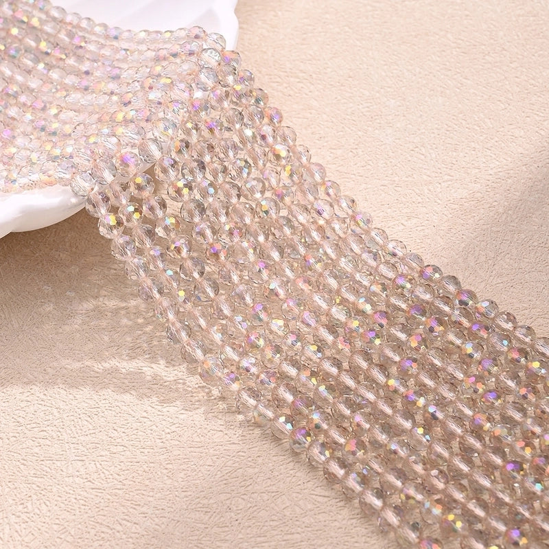 1 Strand/Package Diameter 4mm Hole Under 1mm Glass AB Color Plating Round Polished Beads