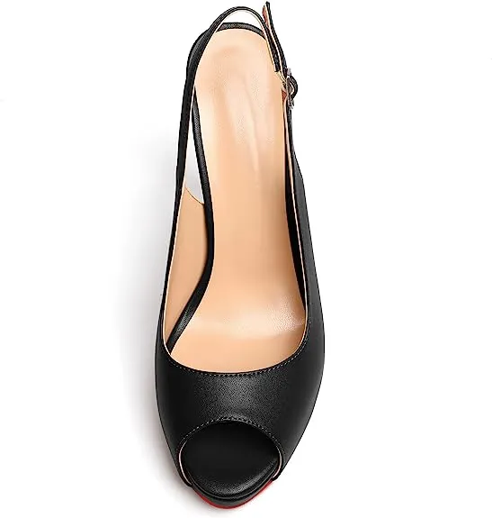 120mm Strap Slingback Sandals Peep Toe Platform Stilettos Red Bottom Matte Heels-vocosishoes