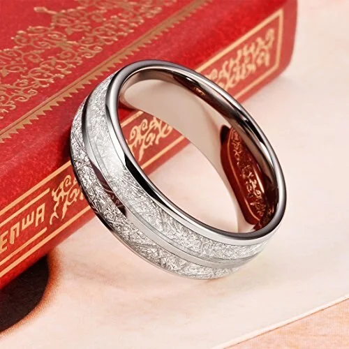 6MM 8MM Women's Or Men's Tungsten Carbide Wedding Matching Rings Silver Double Line Inspired Meteorite Domed