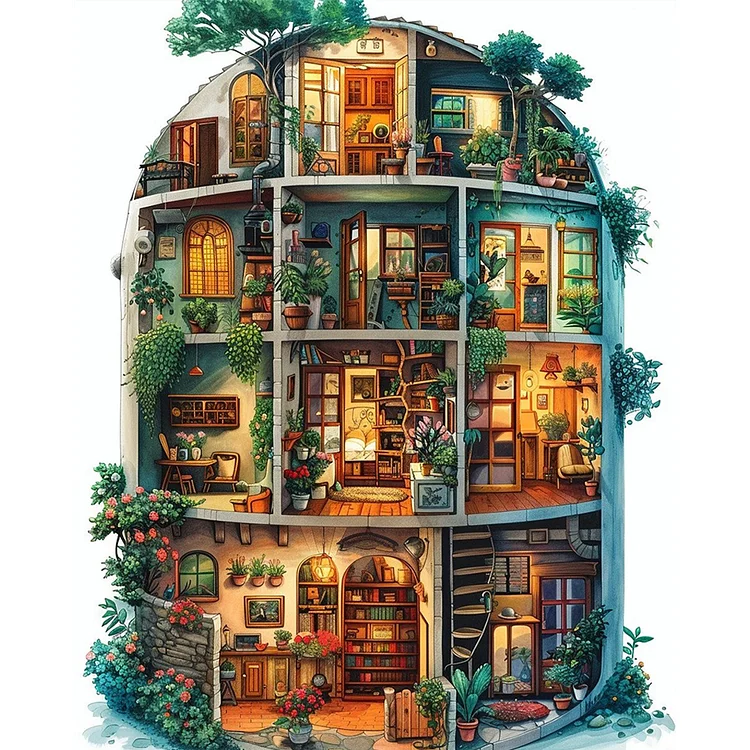 【Huacan Brand】Forest Tree House 14CT Stamped Cross Stitch 45*55CM