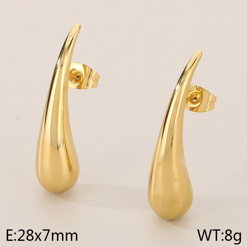 1 Pair Minimalist Water Droplets Solid Color Inlay 304 Stainless Steel Rhinestones 18K Gold Plated Ear Studs