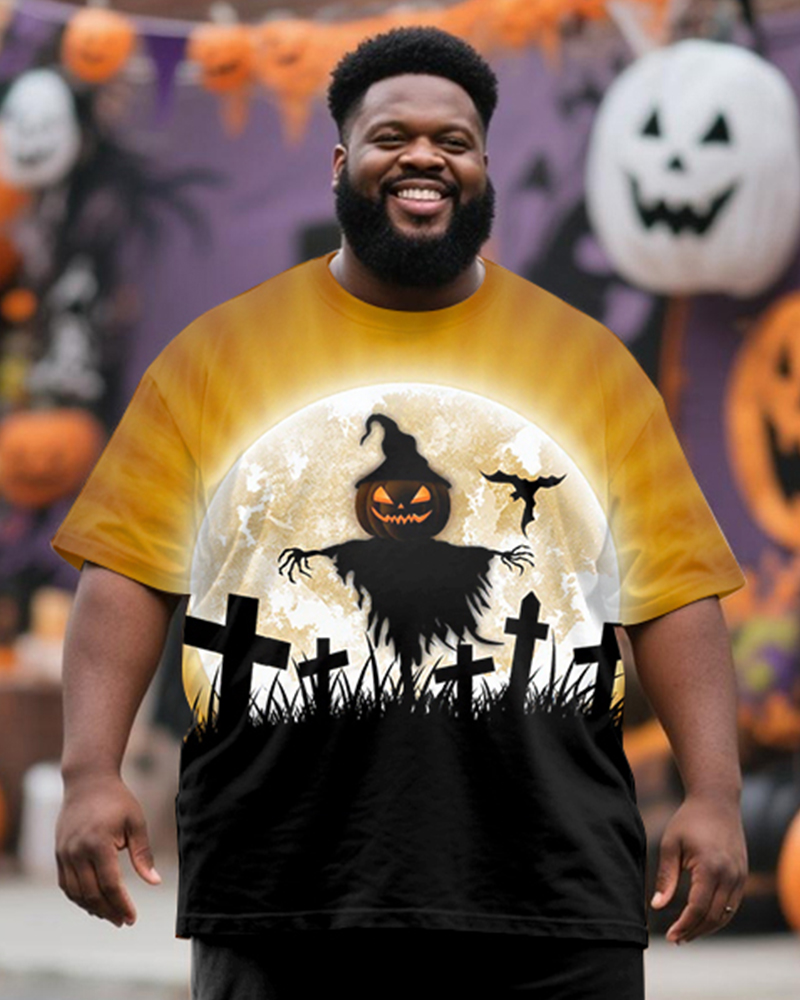 Big & Tall Men's Halloween Cool Scarecrow Gradient Print T-Shirt Trousers Suit