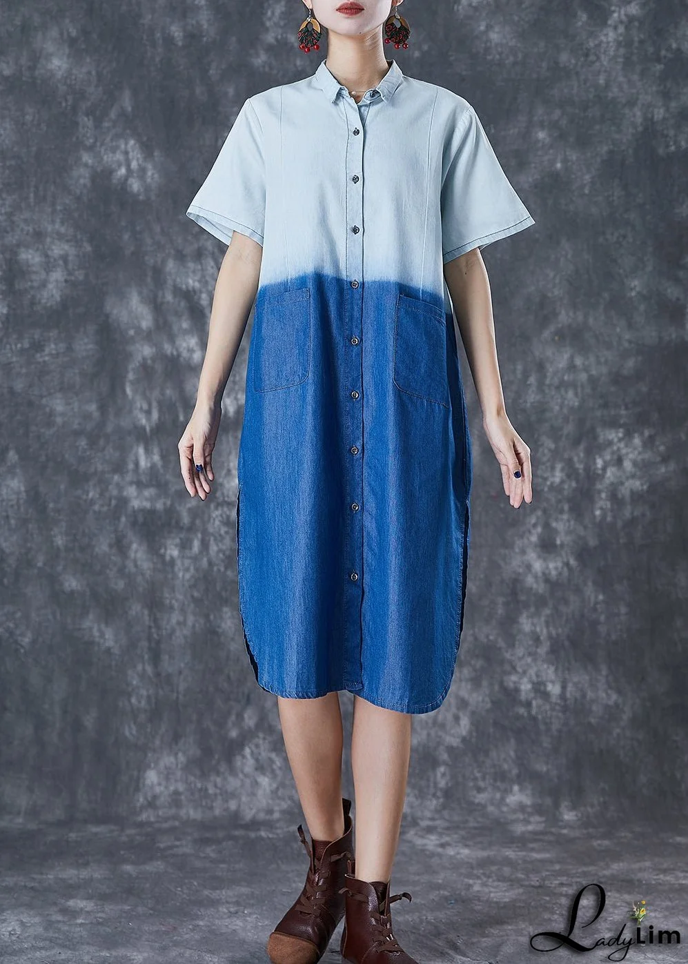 French Colorblock Oversized Patchwork Cotton Dress Summer