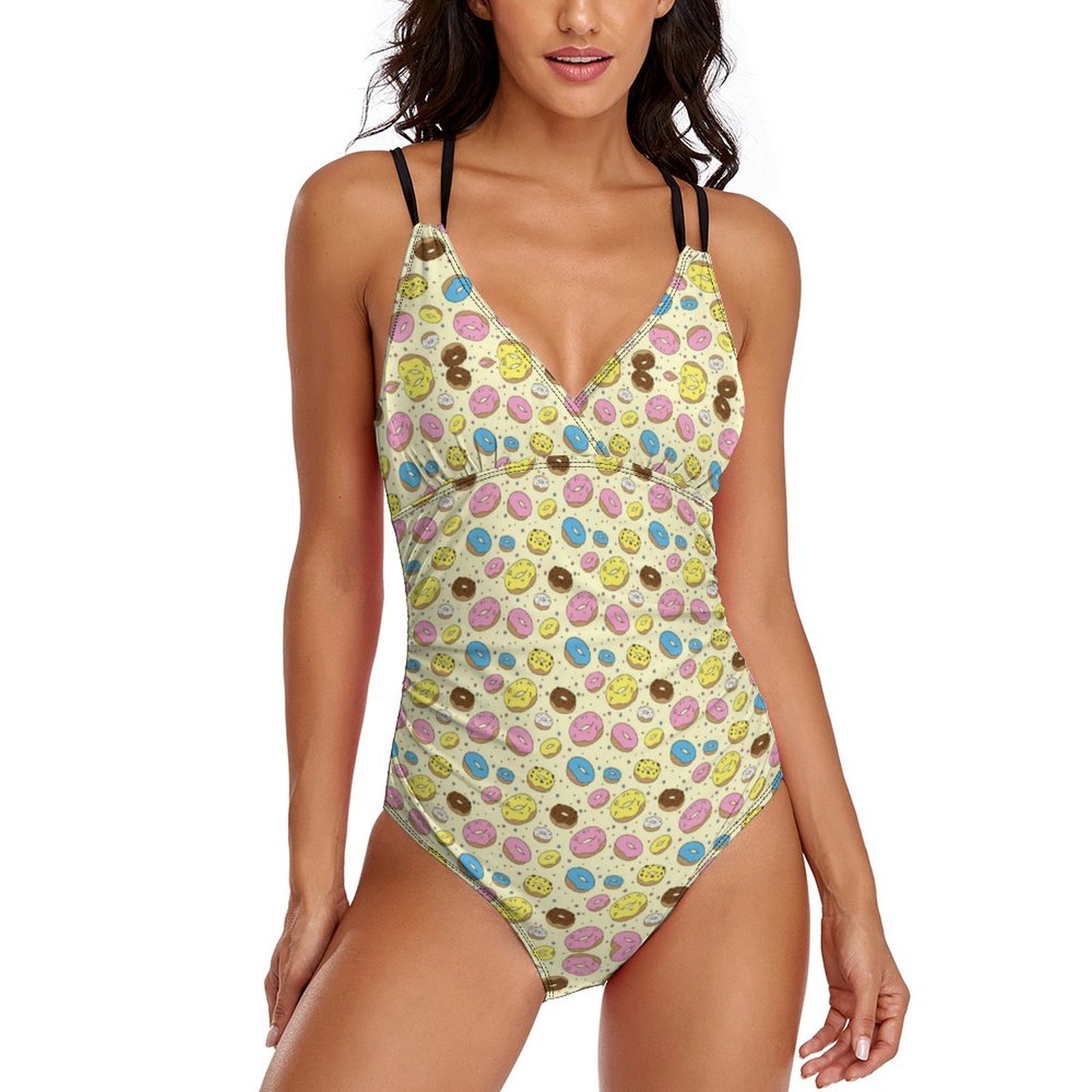 Women's Candy Donut One Piece Deep V Neck Crisscross Back Adjustable Strap Swimsuits